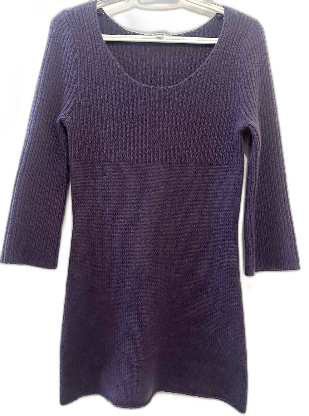 James Perse 100% Cashmere Sweater Dress Tunic Size 2 Purple Ribbed Mini